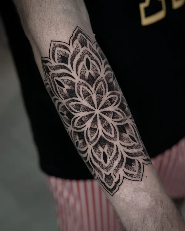 Dotwork flower forearm blackwork tattoo Bangkok