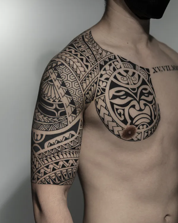 Polynesian tribal shoulder blackwork tattoo Bangkok