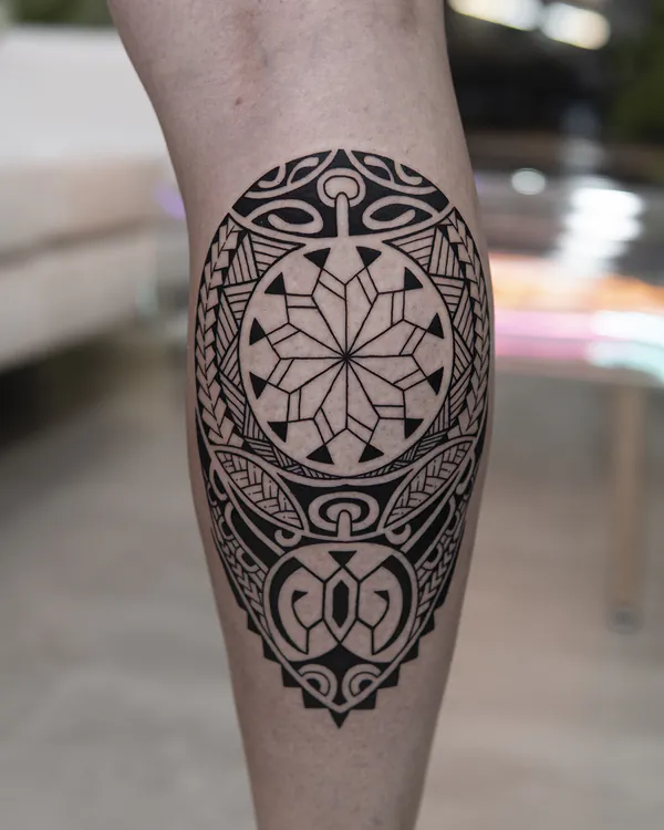 Polynesian mandala calf blackwork tattoo Bangkok