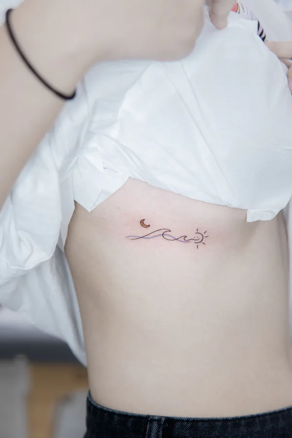 Minimalist wave moon sun ribs feminine girly tattoo Bangkok