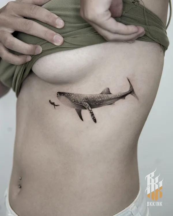 Realistic whale shark ribs feminine tattoo Bangkok