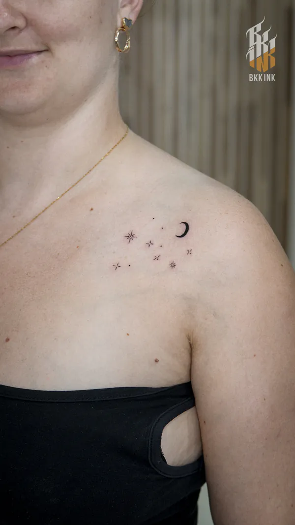Minimalist stars crescent moon collarbone feminine girly tattoo Bangkok