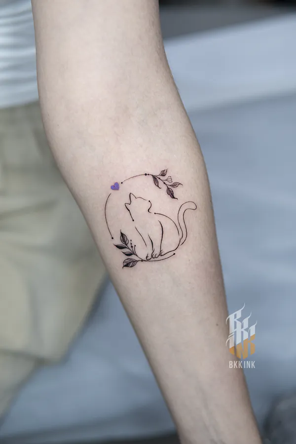 Fine line cat outline forearm feminine tattoo Bangkok