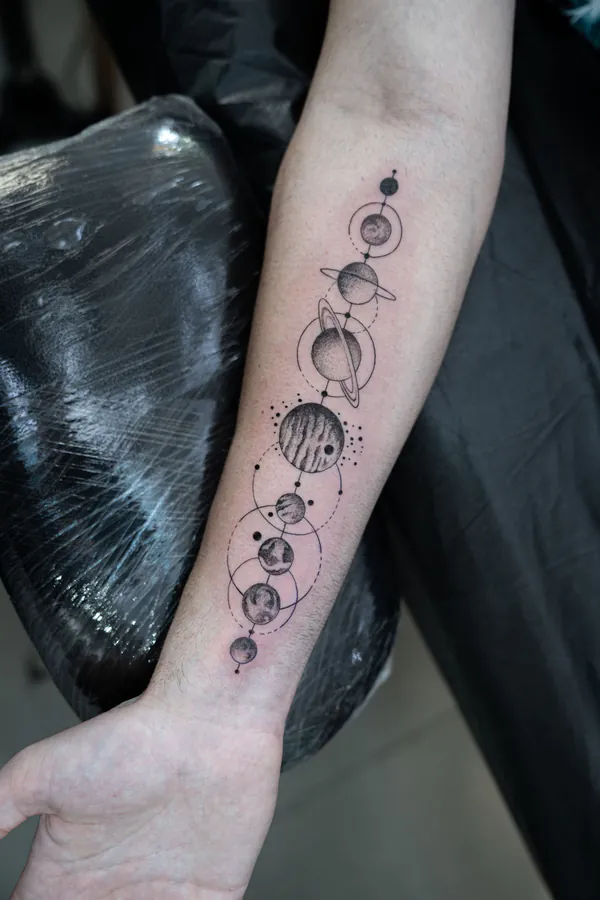Solar system planets forearm fine line tattoo Bangkok