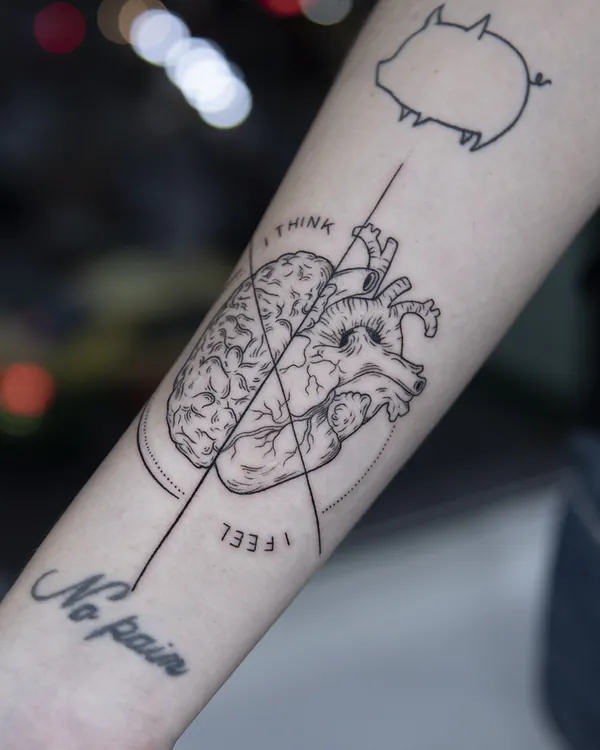 Split brain and heart forearm fine line tattoo Bangkok