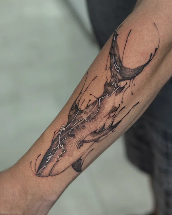 Ink splatter elephant face forearm fine line tattoo Bangkok