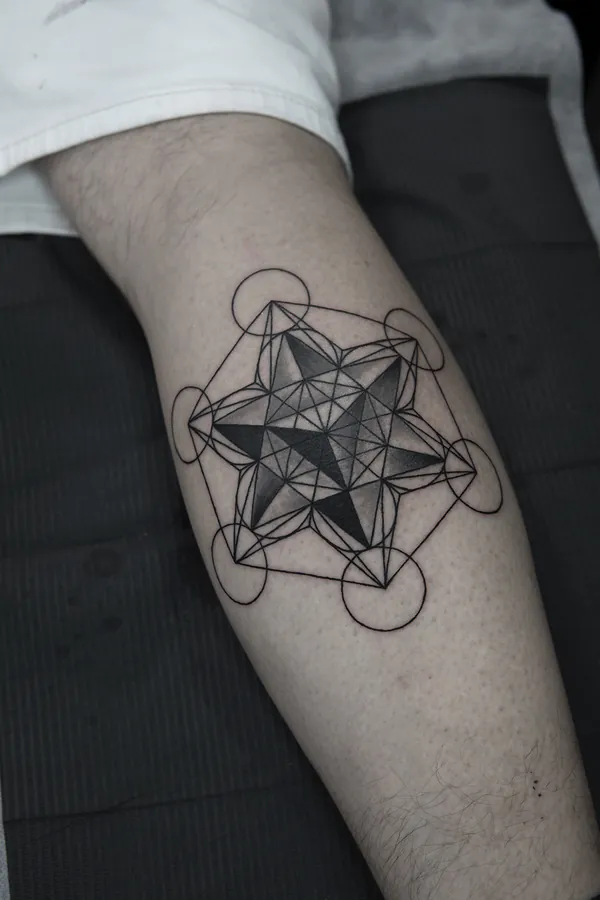 Metatron cube sacred geometry forearm fine line tattoo Bangkok