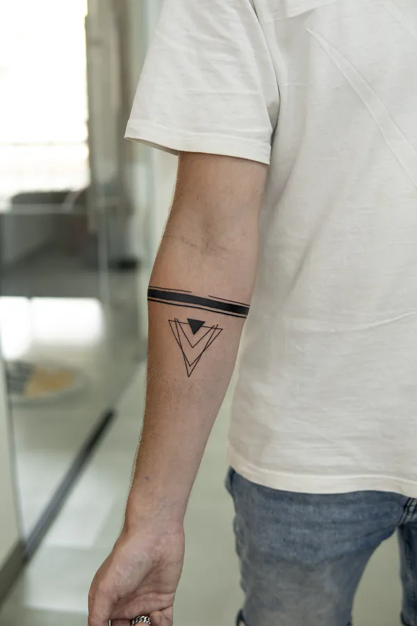 Geometric triangle armband bicep fine line tattoo Bangkok