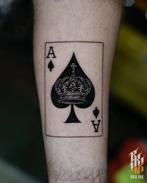 Ace of spades with crown fine line tattoo Bangkok