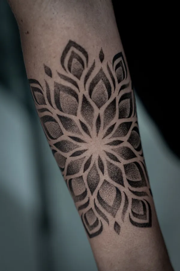 Dotwork flower mandala forearm tattoo Bangkok by Hack