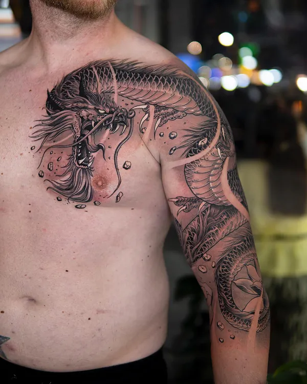 Dragon head chest and shoulder Japanese tattoo Bangkok