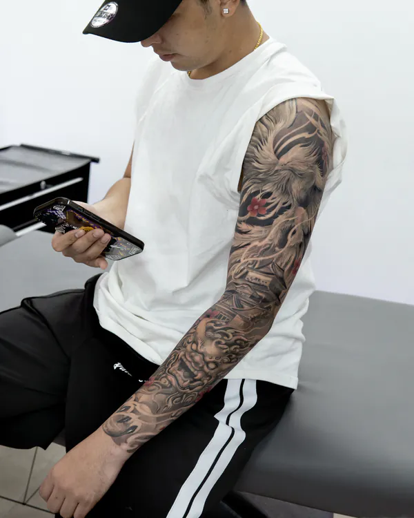 Phoenix and hannya mask full sleeve Japanese tattoo Bangkok