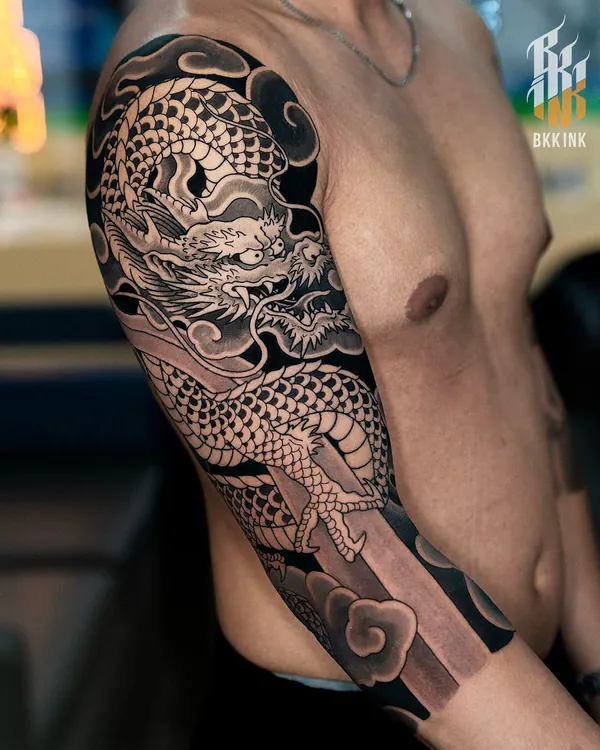 Dragon and clouds shoulder Japanese tattoo Bangkok