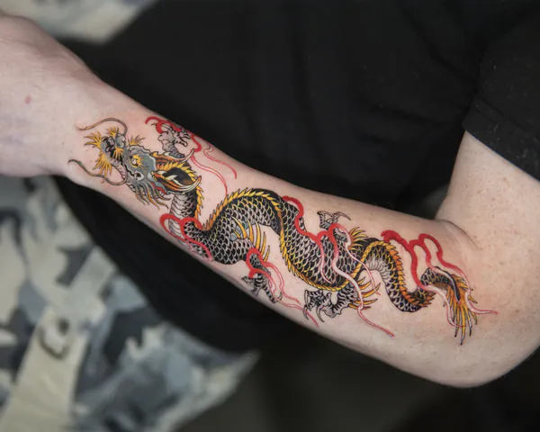 Dragon and red ribbon forearm Japanese tattoo Bangkok