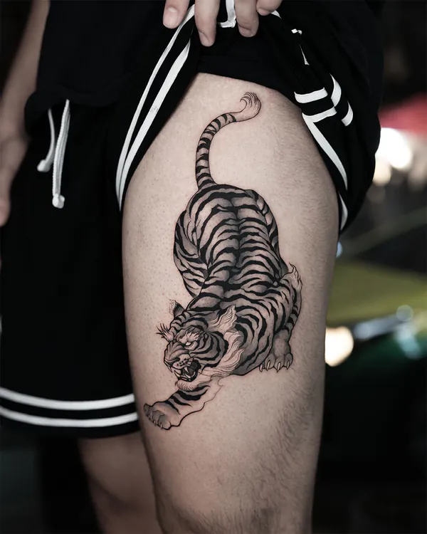 Crouching tiger thigh Japanese tattoo Bangkok
