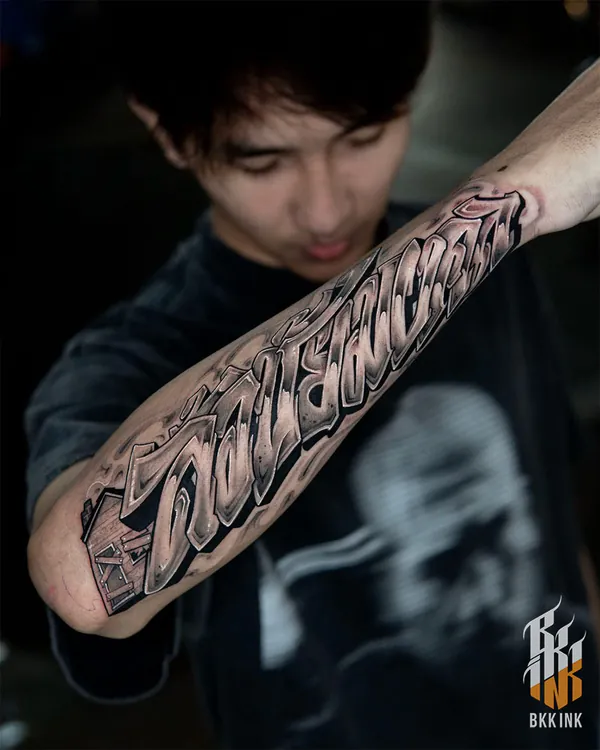 3D graffiti letters forearm lettering tattoo Bangkok