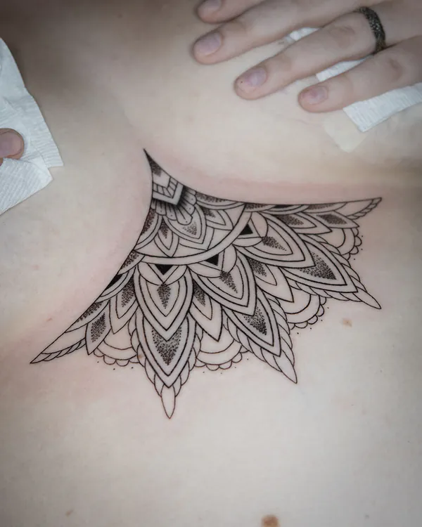 Dotwork mandala sternum tattoo Bangkok by Mor