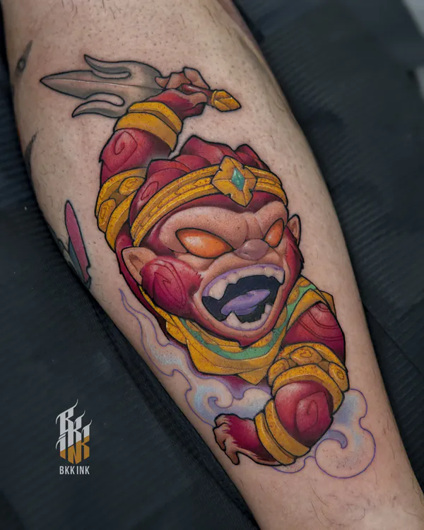 Red monkey warrior god forearm new school tattoo Bangkok