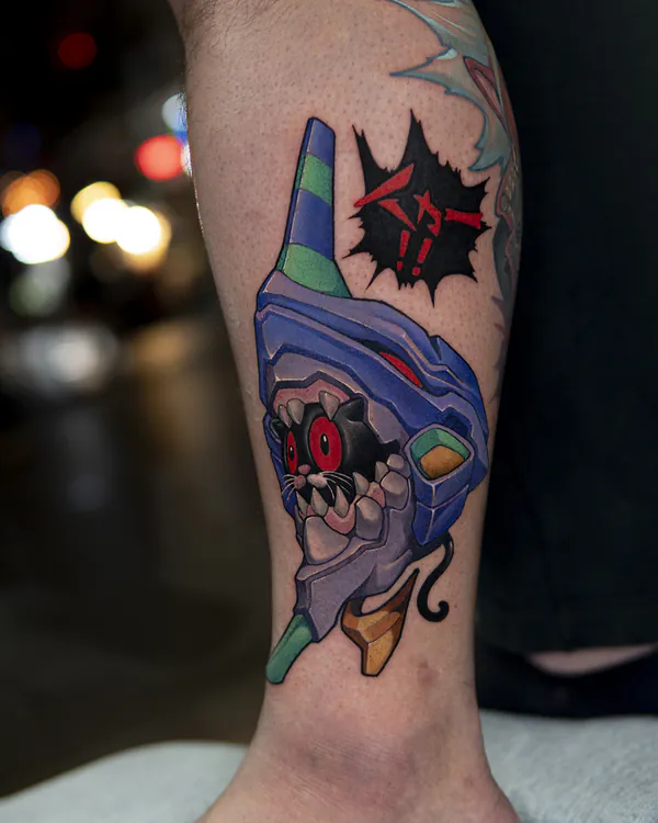 Robotic mecha helmet creature shin new school tattoo Bangkok