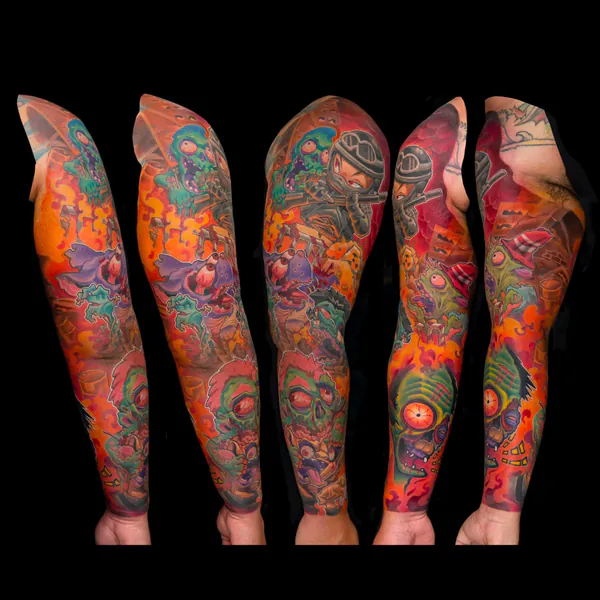 Multi-character fantasy full sleeve new school tattoo Bangkok