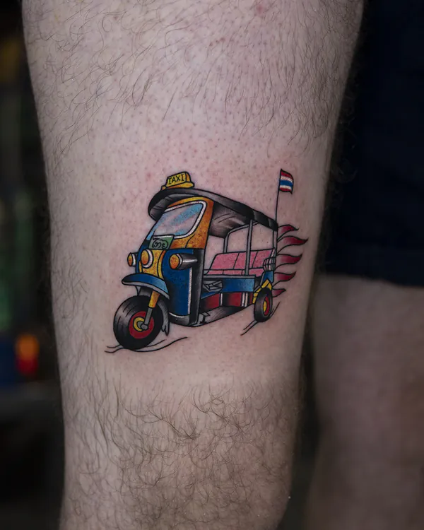 Tuk-tuk with Thai flag shin old school tattoo Bangkok