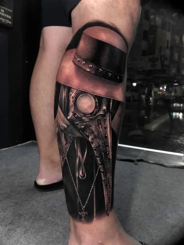 Plague doctor mask calf realistic tattoo Bangkok