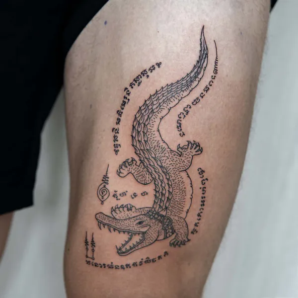 Crocodile yant thigh Sak Yant tattoo Bangkok
